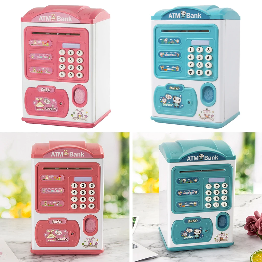 Mini ATM Machine Children's Electric Piggy Bank Simulation Fingerprint Lock Automatically Rolling Money Password Lock Safe Boxes