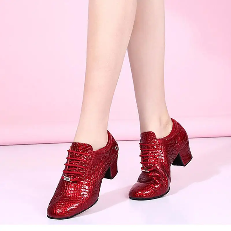Cowhide Sports Women's Shoes Soft Sole Adult Square Shoes For Women Leather Modern Latin Dance Shoes Ballroom Sneakers