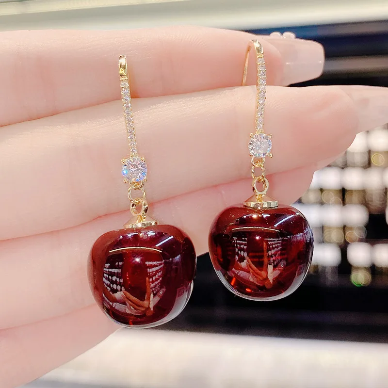The 2022 New Red Cherry Cherry Earrings are Stylish and Earrings For Women Korean Fashion Jewelry Design Personalized Earrings - Image 2