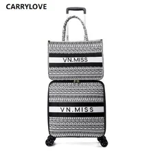 CARRYLOVE; Новинка; модная качественная 16/18/20/24 дюйма Холст Сумки из натуральной кожи и прокатки Чемодан фирменный туристический чемодан на вращающихся колесиках