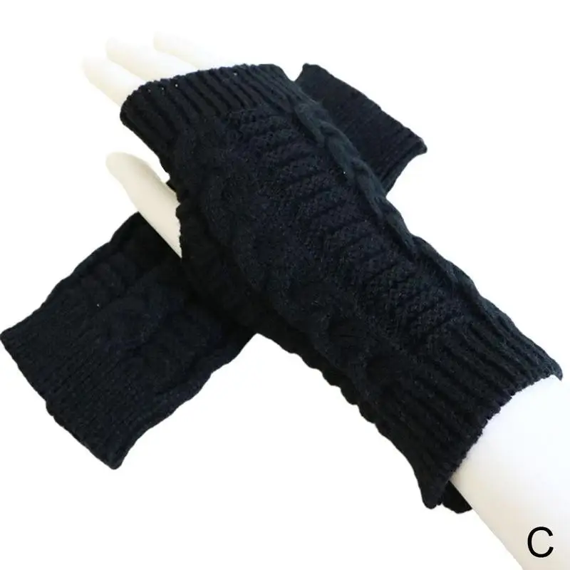 Зимние теплые вязаные перчатки митенки перчатки дл пар мужчин и женщин половина пальцев вязание твист нить перчатки производителей - Цвет: C