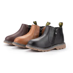 KIDSUN – chaussures d'hiver pour enfants, bottes de neige imperméables, fermeture éclair latérale, semelle en caoutchouc antidérapante, en cuir, Martin 