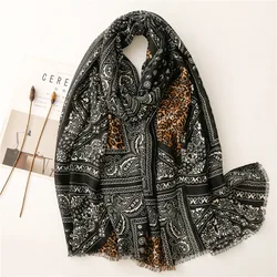 Fashion lady Fringe Viscose Scarf Cashew Floral Leopard Patchwork Hijab Shawls and Wraps Female Foulards Echarpe Sjaal 180*90Cm