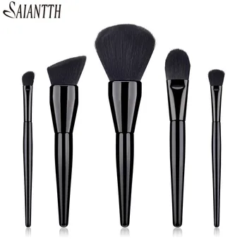 

SAIANTTH full black 5pcs makeup brushes Daily cosmetic tool powder blush foundation eyeliner eyeshadow make up pincel maquiagem