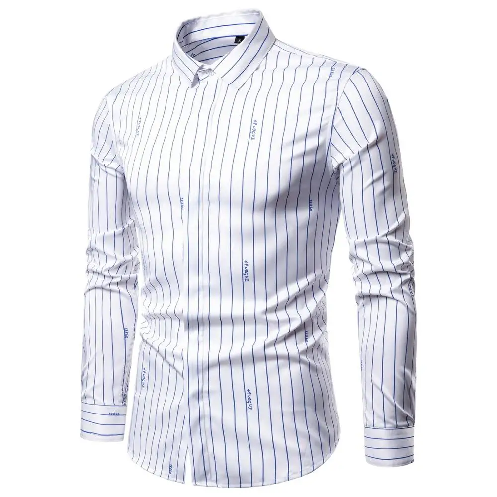 Высокий класс для мужчин рубашка в полоску Классическая английская Мода лацканы Повседневная Блузка с длинным рукавом Деловое платье рубашки эластичные Camisas - Цвет: White Striped Shirts