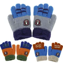 Зимние Детские теплые Мультяшные перчатки для маленьких мальчиков, детские вязаные эластичные варежки