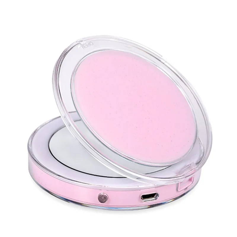 Складной круглый светодиодный макияж зеркала портативный Перезаряжаемый косметическое зеркало с 3X увеличительным зеркалом светодиодный Miroir - Цвет: Розовый