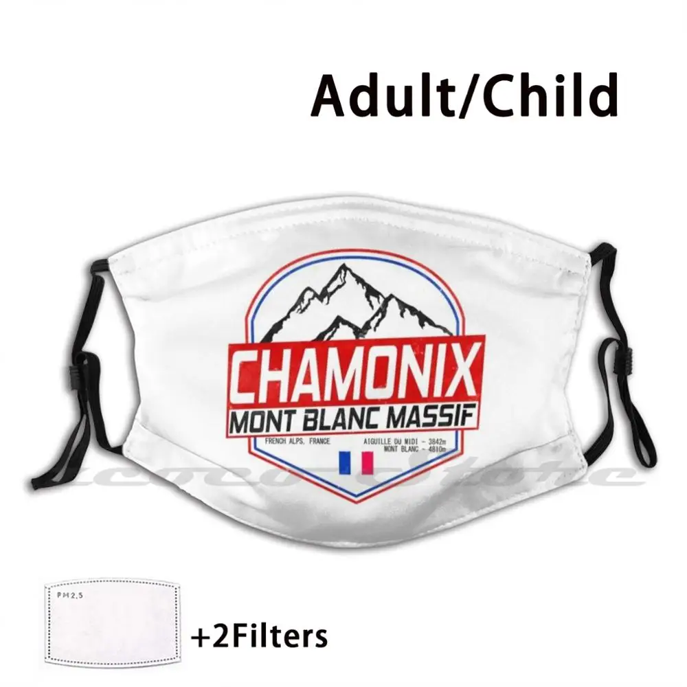 

Retro Ski Chamonix Mont Blanc France Skiing And Mountain Biking Paradise Washable Trending Customized Pm2.5 Filter Mask