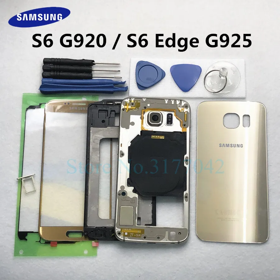 Полный корпус чехол для Samsung Galaxy S6 G920F S6 Edge G925F Переднее стекло средняя рамка батарея Дверь задняя крышка+ Инструменты