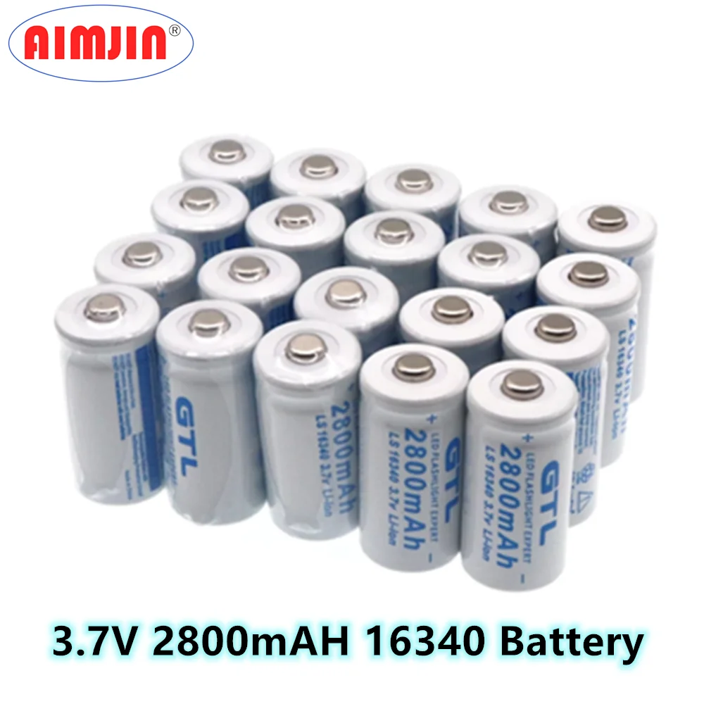 

New 16340 Battery 3.7V 2800mAh Lithium Li-ion CR123A Rechargeable Batteries 3.7V CR123 for Laser Pen LED Flashlight Cell