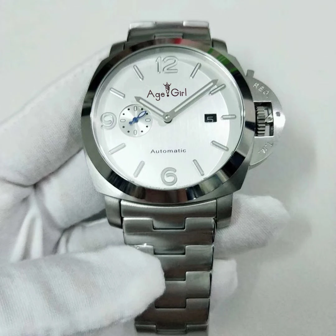 

Luxury Brand New Men Automatic Mechanical Sapphire Bracelet Stainless Steel Watches White Dial Limited Luminous Sport Watch 44mm