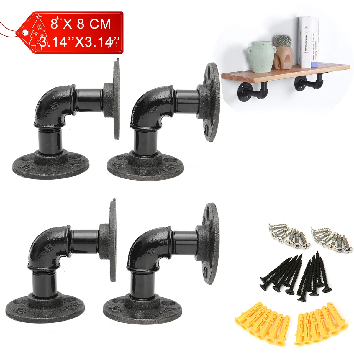 4Pcs DIY Retro Black Iron Industrial Pipe Shelf Bracket Mounting Storage Holders Racks Home Decor Support Fram Hardware | Обустройство