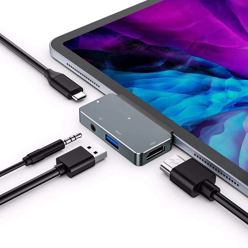 USB C Hub for iPad Pro 11 12 9 2020 2018 Adapter 4 In 1 Adapter with Aux 3 5mm Headphone Data Jack