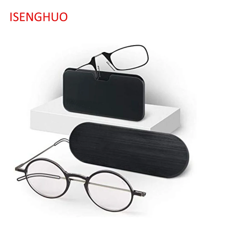 

ISENGHUO Reading Glasses Gift Set | Frontpage Manhattan Reading Glasses + Universal Pod Readers | Black Frame Nose Glasses