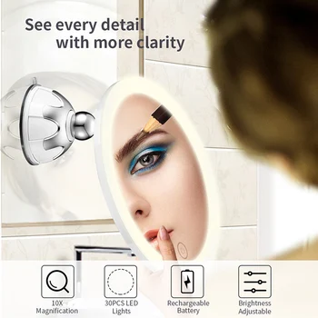 

LED Suction Cup Makeup Mirror Rotated 360 Degrees 10 times Magnification 3 Adjustable Light Makeup Mirror Touch Switch Mirrors