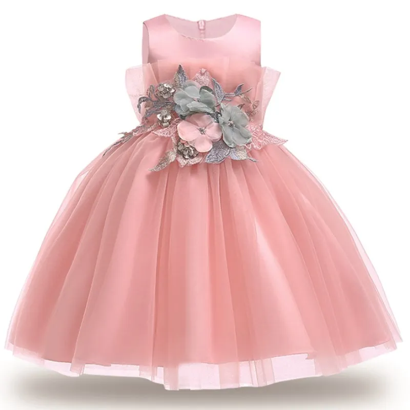 

2018 Europe United States new children's clothing flower girl applique wedding princess dress baby Christmas dress kids dress