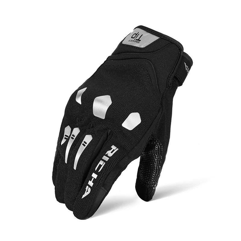 

Spring Summer Breathable Motorcycle Gloves Full Finger Touch Screen Bright Silver Motorbike Cycling Rider Sports Protect Glove