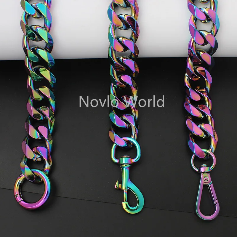 Rainbow 30-120cm 4 clasps 22mm Large Curb Light Thick Chain Durable Metal Snap Carabiner Purse Chain Drop Shipping