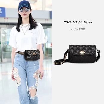 

2020Fashion Women grid Waist bag Trends Crocodile grain Wallet Brand Leather Messenger Bags Lady Multi-function Black Chest bag