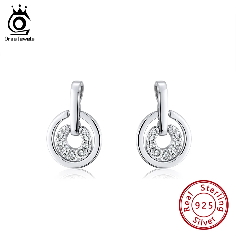 ORSA JEWELS Real 925 Silver Big Round Circle Earrings for Female with AAAA Zircon Jewelry Wedding Party Gift Wholesale OSE269 | Украшения и