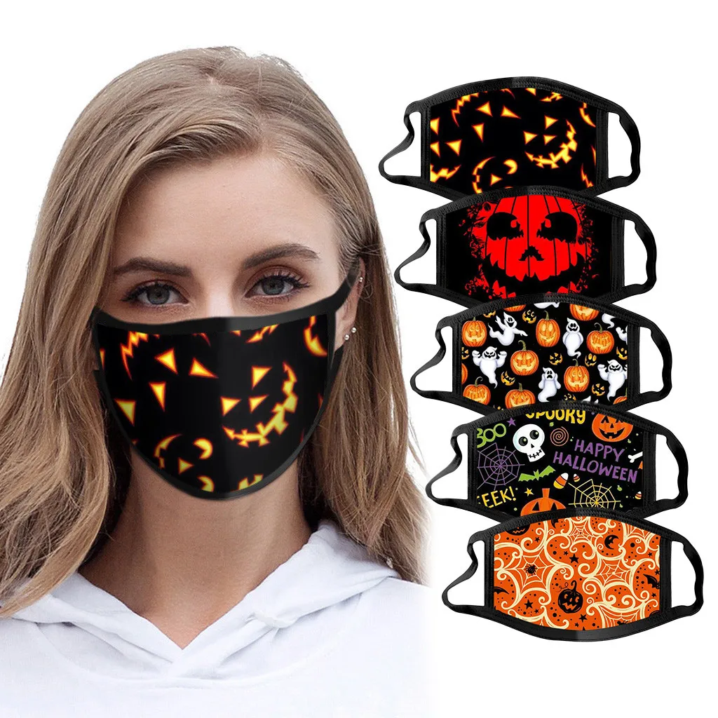 5 pçs halloween print windproof anti-cuspindo proteção dustproof respirável lavável reutilizável cubre bocas laváveis boca-muffle
