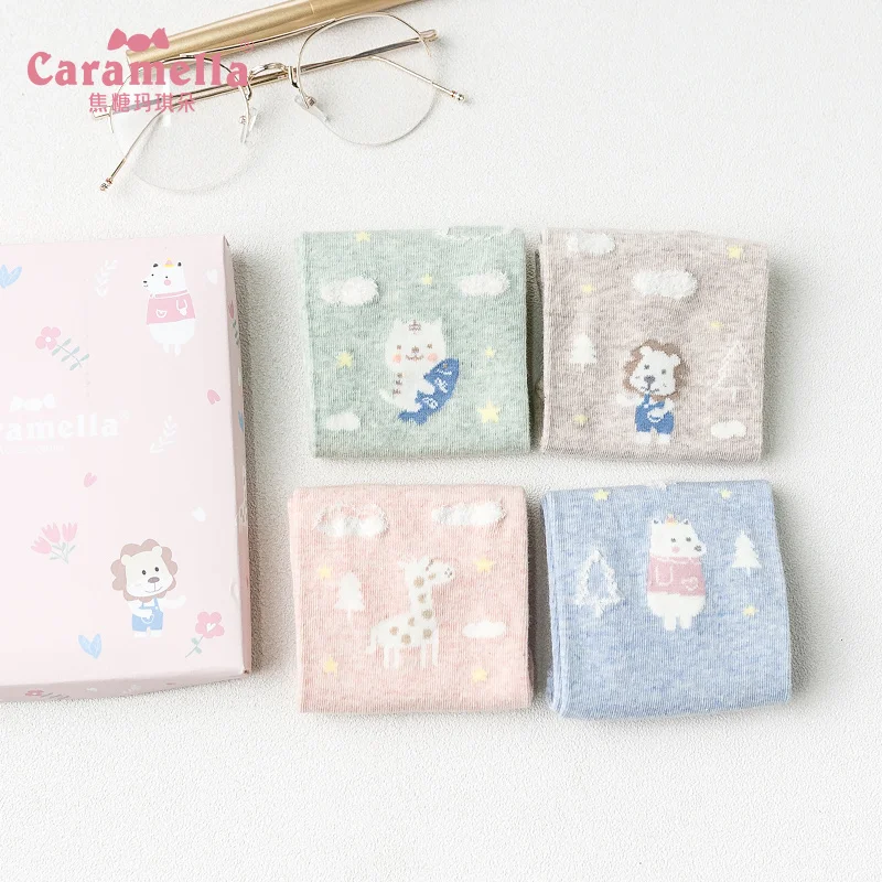 Caramella, 4 пар/лот, хлопковые женские носки, снежинка, мягкие, 3D, короткие носки, Sokken Vrouwen Calcetines Algodon Mujer Calzini Donna