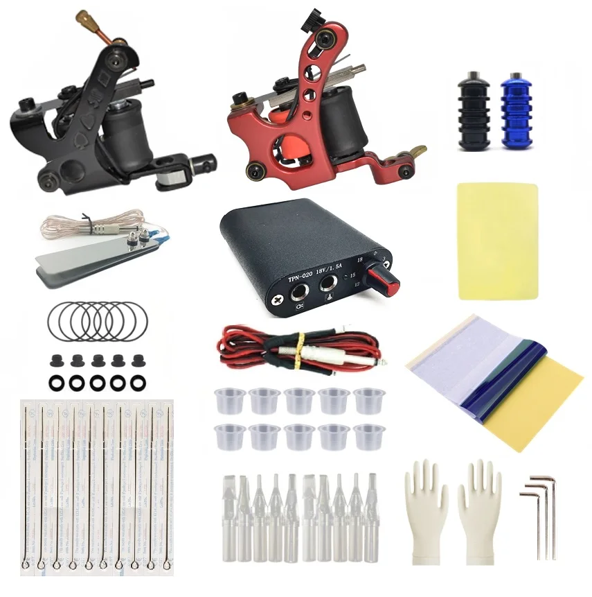 

Tattoo Kit Coil Machine Power Supply Tattoo Needles Professional Machine Set For Beginner Starter Tattoo Supplies