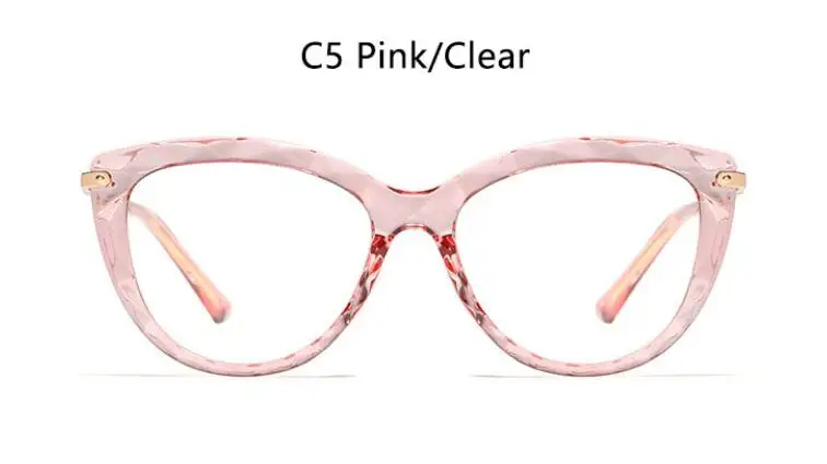 Прозрачные розовые женские очки, оправа для очков, кошачий глаз, близорукость, ботан, оптическая оправа для женщин, TR90, простые очки oculos armacao - Цвет оправы: C5 PINK CLEAR