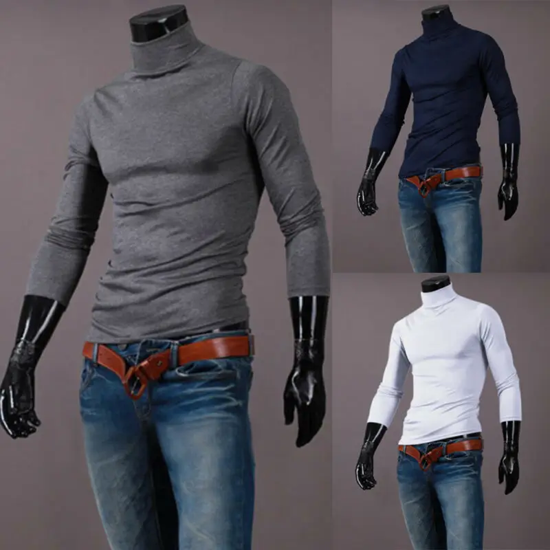 

2019 Newest Fashion Men Cotton Turtle Neck Turtleneck Solid Stretch Shirt Tops Render Clothing