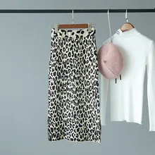 Новая мода ретро трикотажная леопардовая юбка длинный абзац бедра облегающая юбка
