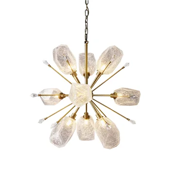 

Luxury Full Copper Chandelier Lights Modern Personality Cracked Glass Hanging Lamp Fashion Home Hotel Decoration Lighting