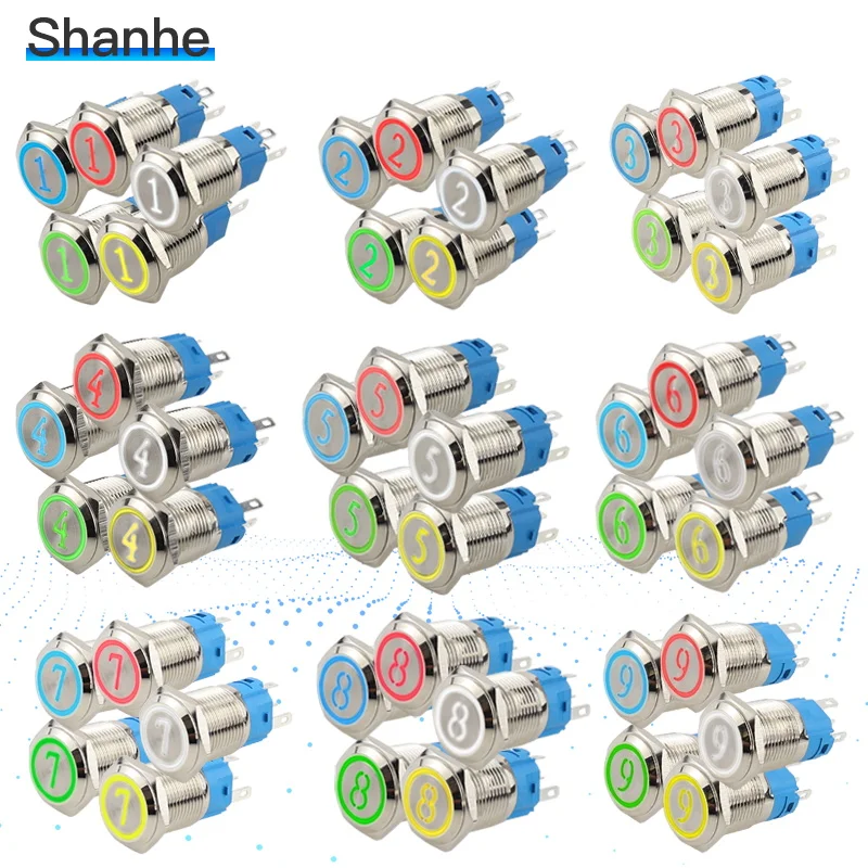 

16mm Metal Number Symbol Momentary Push Button Switch LED 3V 5V 12V 24V 220V Waterproof