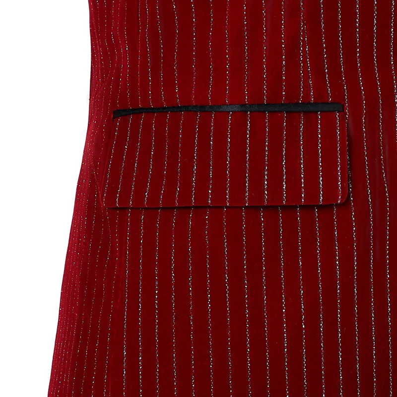 Plyesxale Бургундия черный Королевский синий полосатый костюмы для мужчин Slim Fit s бархатный костюм 2 шт. певица сценический Свадебный костюм Q605