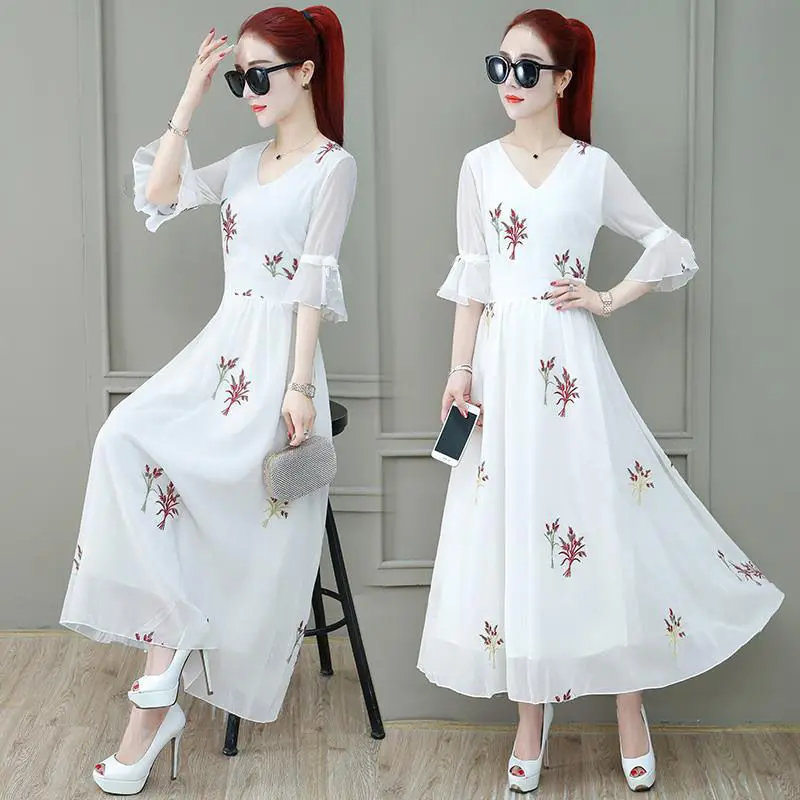 

Dress Female Spring New Style Fashion Elegant Summer Dress Printed Western Style Slimming Skirt