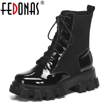 

FEDONAS High Quality Heels Women Genuine Leather Ankle Boots Night Club Punk Platform Shoes Woman Lace Up Motorcycle Boots Shoes