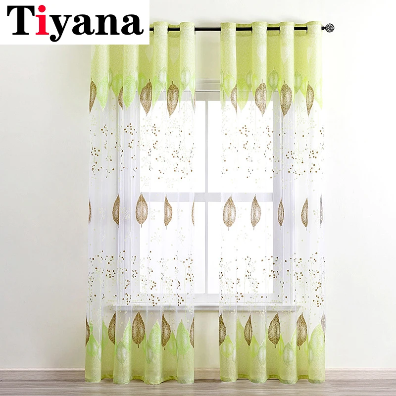 

Green Leaf Sheer Curtains for Living Room Bedroom Modern Kitchen Voile Sheer Curtains for Window Tulle Curtains Drapes ZH410Y
