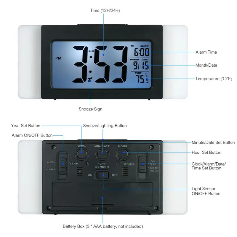 Digital Electronic alarm clock LED Intelligent Voice Report Night light Display