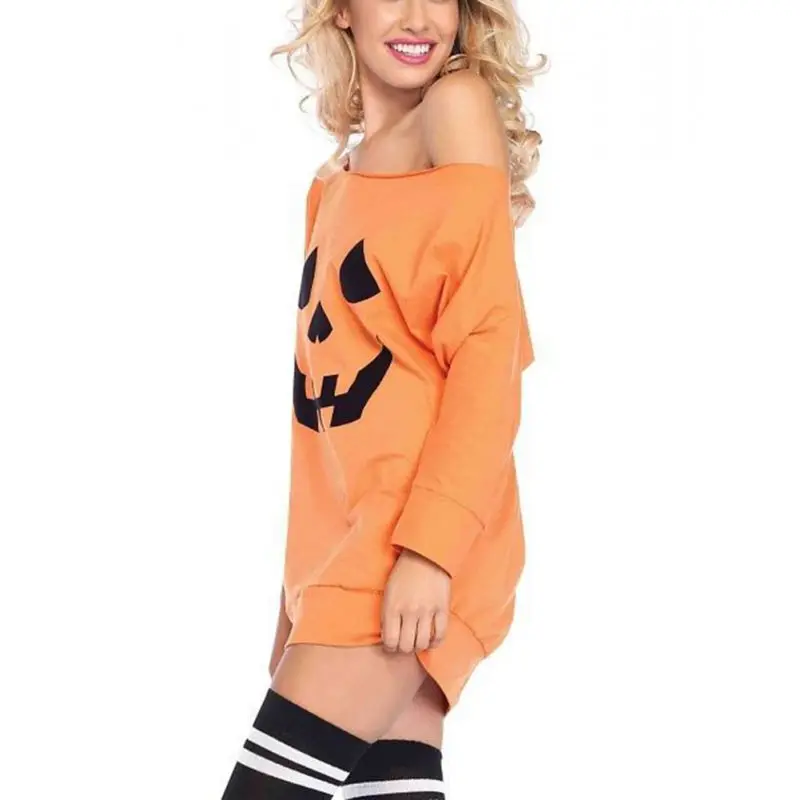

2019 Halloween Pumpkin Printing Long Bat Sleeve Sweatshirt Fashion Women Autumn Sweatshirts Pullover Tops Femme Clothing