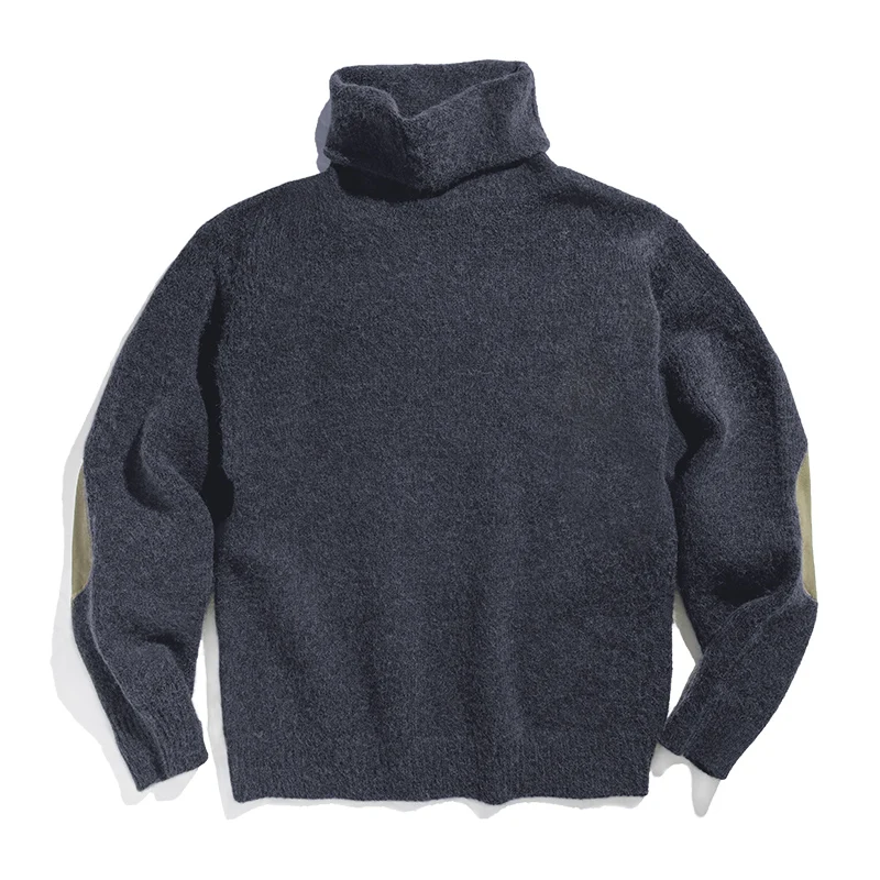 Maden Мужской винтажный свитер с имитацией мохера, свитер с воротником-хомутом, сплошной цвет, мужской свитер с длинным рукавом - Цвет: Черный