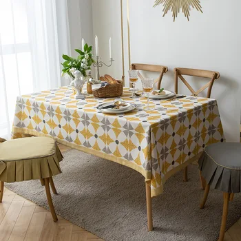 

Fashionable Nordic Square Tablecloth Cotton Linen Blended Printing Household Table Cloth Fresh and Elegant Decorative Tablecloth