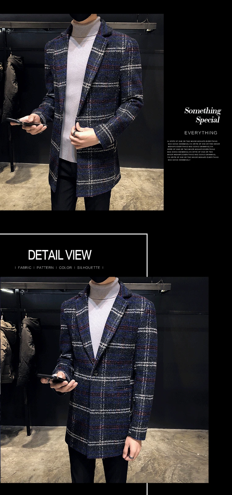 Осенний и зимний толстый высококачественный клетчатый тонкий мужской Тренч шерсть грубая Цветочная английская абзац пальто