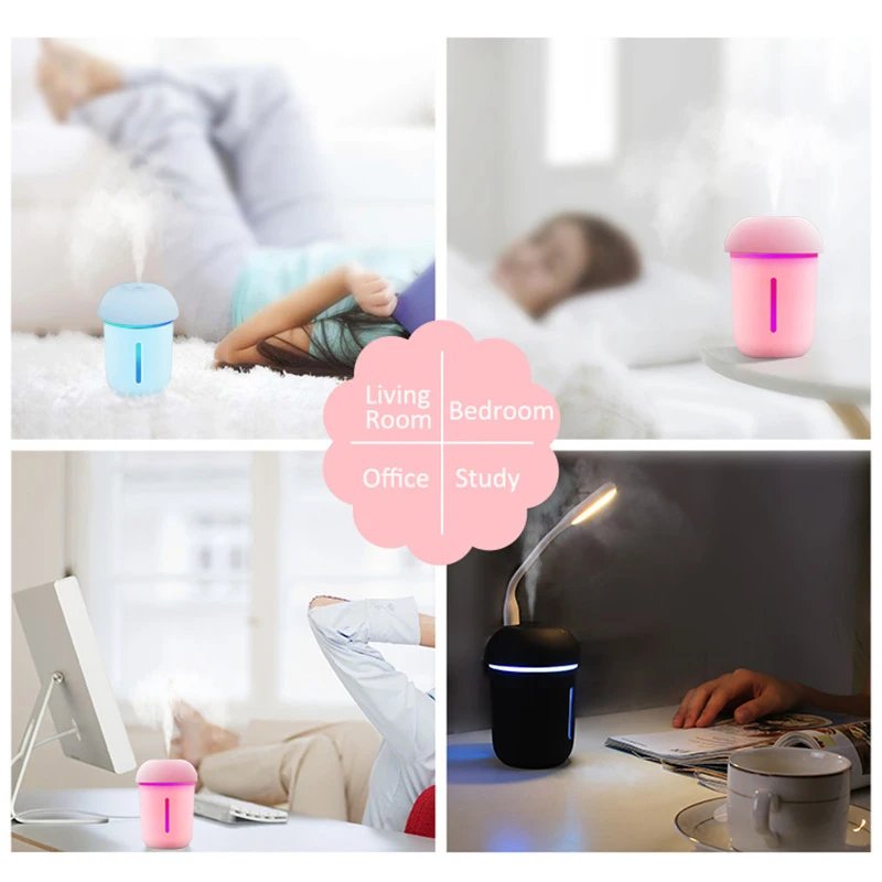  200ML Mushroom Ultrasonic Air Humidifier Aromatherapy Diffuser With Mini USB Fan&LED Lamp Mist Make