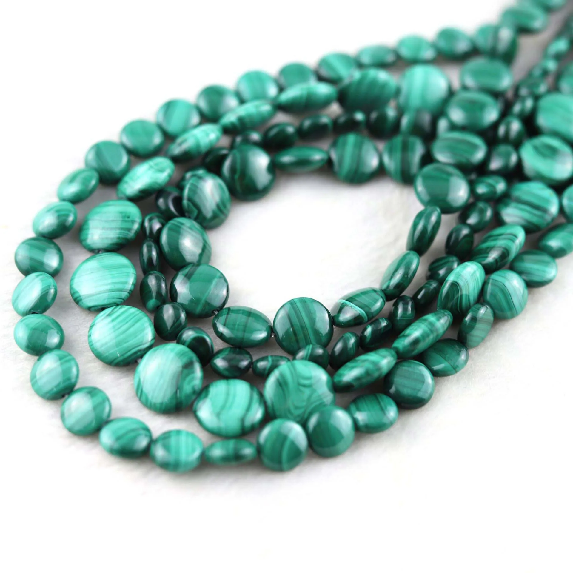 8-14mm Strands Women's AA Top Malachite  Coin Beads Strand-15.5