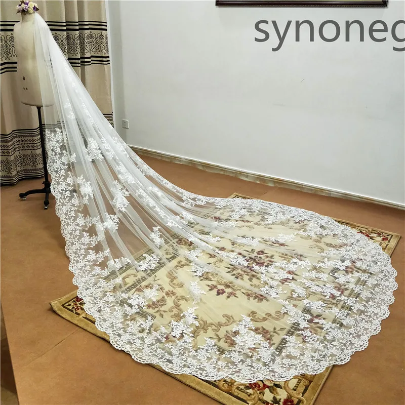 New pattern Cathedral Length Bridal Veil Lace Veil Wide Veil 1 Layer Wedding Veil Metal Comb Real Photo