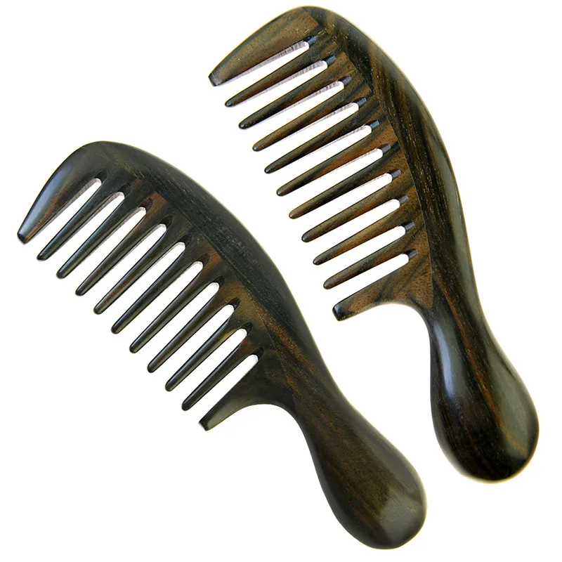 

Top Grade Ebony Wide-tooth Comb Sub-Hair Brush Large Tooth Thick Handle Wooden Comb Customizable Logo Free Lettering Wholesale