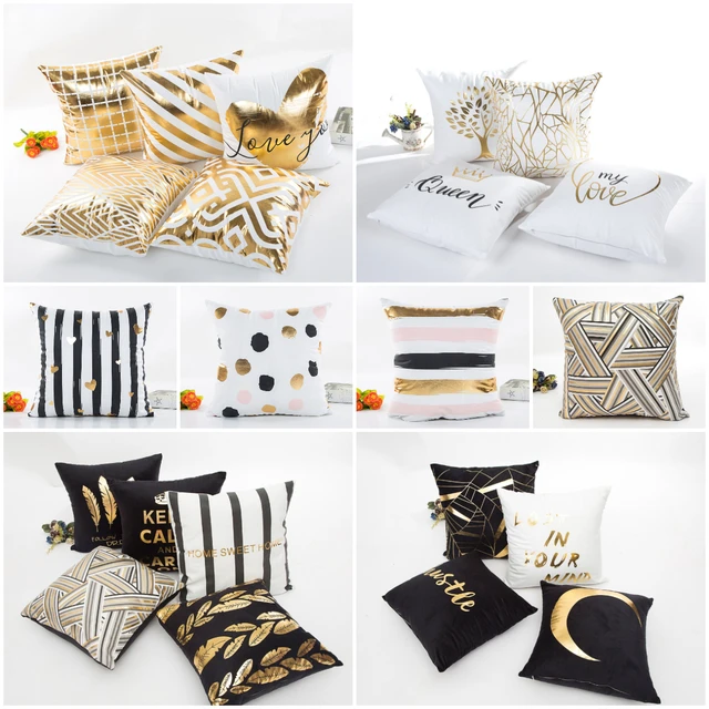 Gold Bronzing Simple Geometry Cushion Cover Nordic Black White Gold Pillowcase Sofa Couch Bed Livingroom Decorative Throw Pillow 1