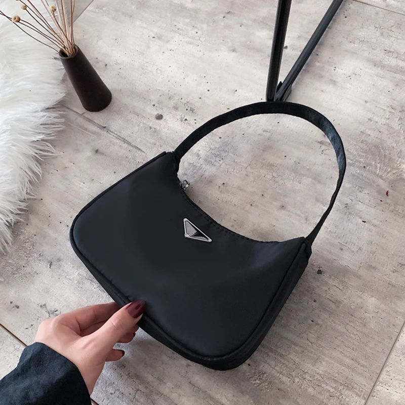 

New Fashion candy color moon handbags for women simple retro high quality nylon baguette bag shoulder bags for women handbag