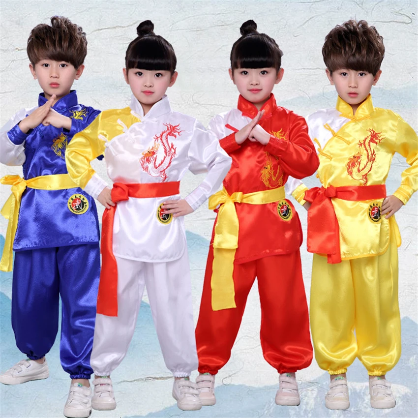 Beste Traditionele Chinese Kleding voor Mannen Kids Borduren Dragon Kung Fu Uniformen Oosterse Kinderen Tai Chi Wu Shu Shao Lin Kostuums