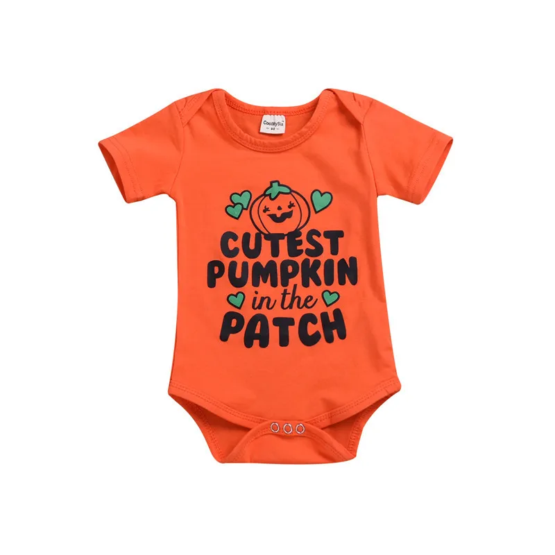 Newborn Baby Boy Girl Romper Jumpsuit Halloween Pumpkin Short Sleeve Clothes Outfit Costume 0-18 Months Clothings Sunsuits New