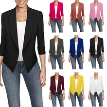 Женский приталенный Повседневный Женский блейзер, Осенний деловой костюм, длинный рукав, офисный Топ, пальто, офисный пиджак, на работу, большие размеры